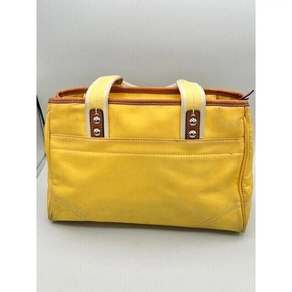 COACH Hampton Yellow & White Double Handles Satin Satchel #F11992 - Picture 4 of 7